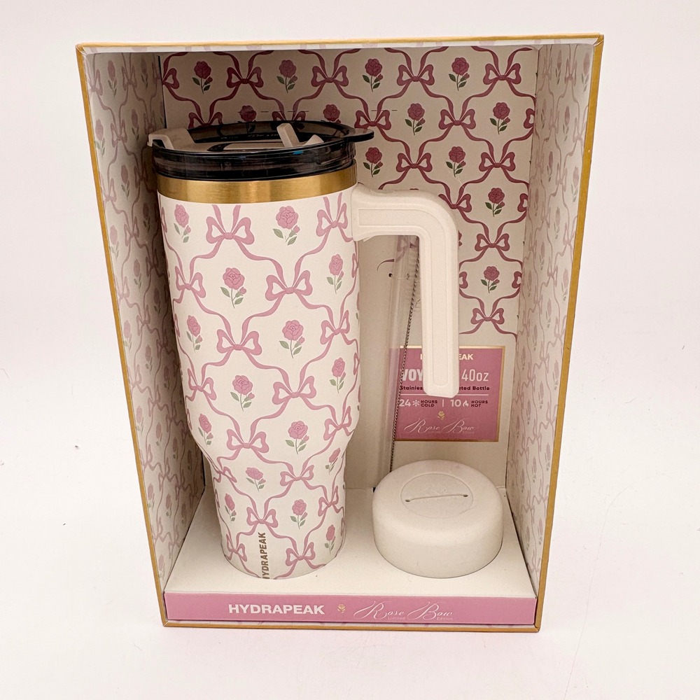 Hydrapeak Voyager 40oz Rose Bow Ltd Edition Stainless‎ Steel Tumbler Pink White